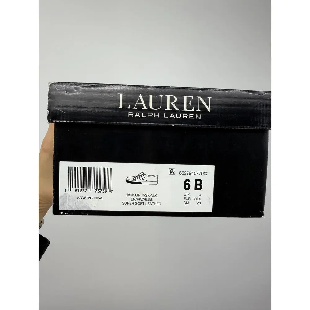 Ralph Lauren Womens Jason II Leather Sneakers Size 6 Navy Gold Logo Retro Preppy - Picture 9 of 9